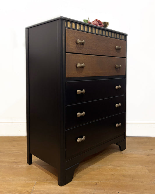 Lebus Chest of Drawers - Sapphire Black and Dark Oak