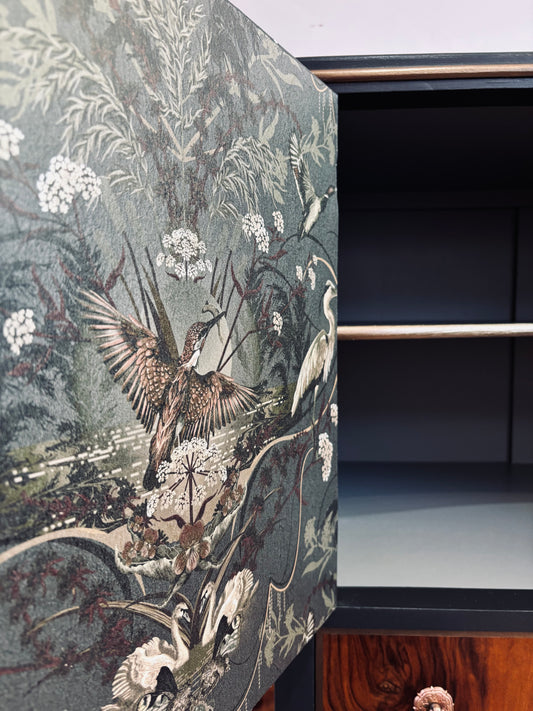 Vintage Art Deco Walnut Cabinet – Black Painted Finish with Becca Who Wallpaper