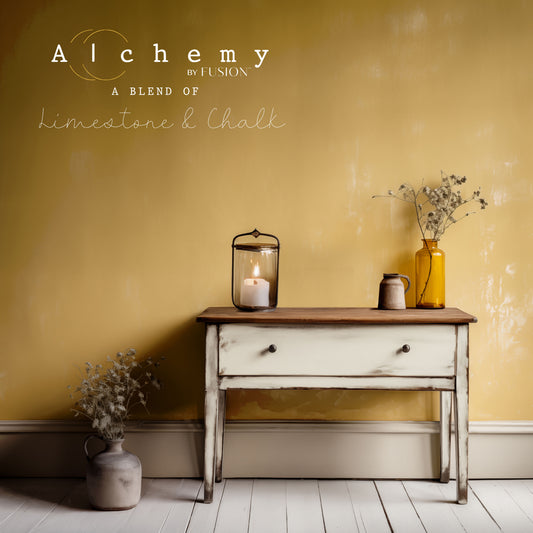 Alchemy chalk-style furniture paint by Fusion Mineral Paint for creating warm rustic furniture finishes