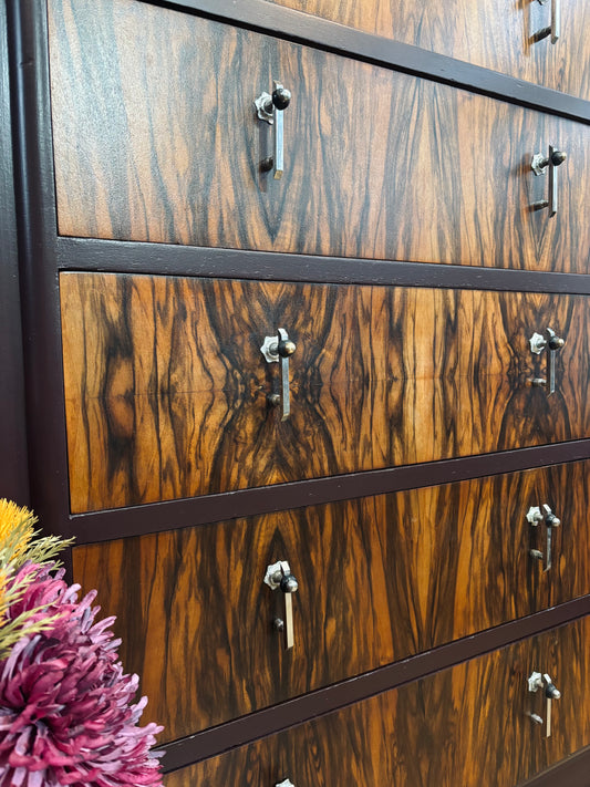 Art Deco Walnut Chest of Drawers with Dark Mahogany Purple