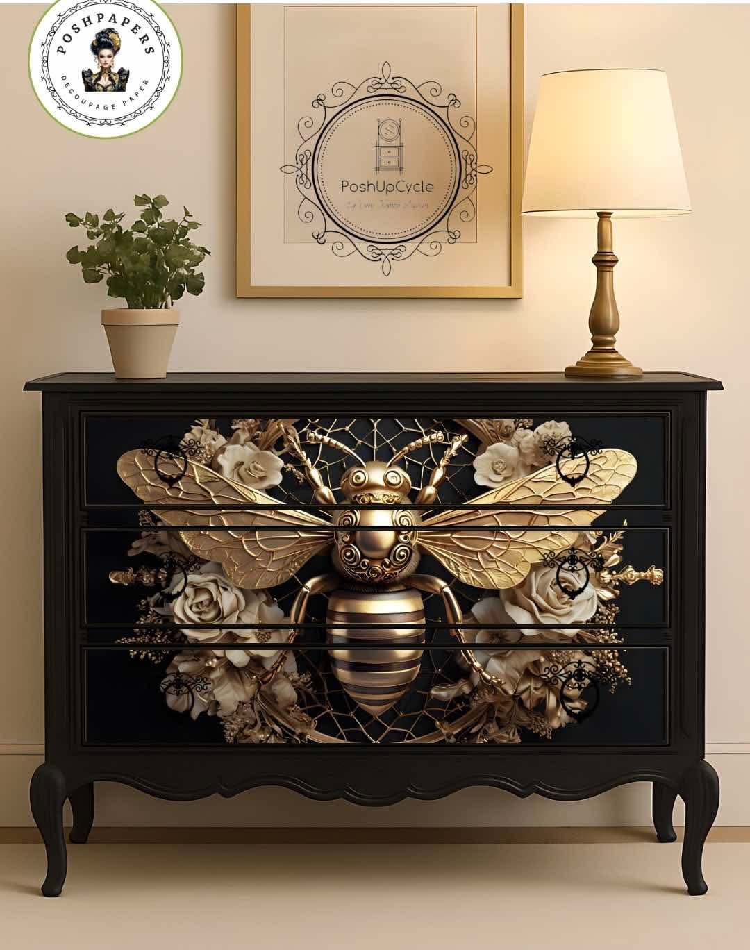 Posh Papers - Bee Gold - Large Decoupage Papers