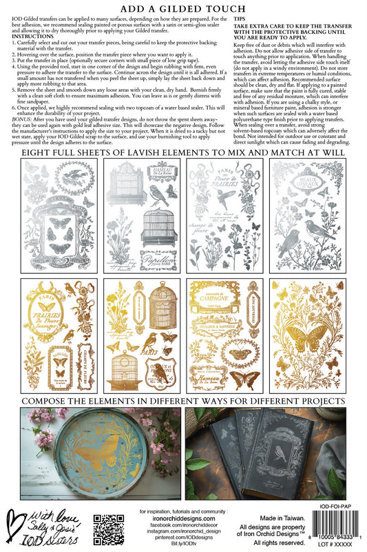 Papillon IOD Gilded Foil Transfer - Iron Orchid Designs