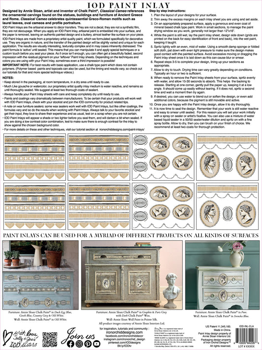 Classic Cameo by Annie Sloan IOD Paint Inlay - Iron Orchid Designs Back Cover of the Packaging