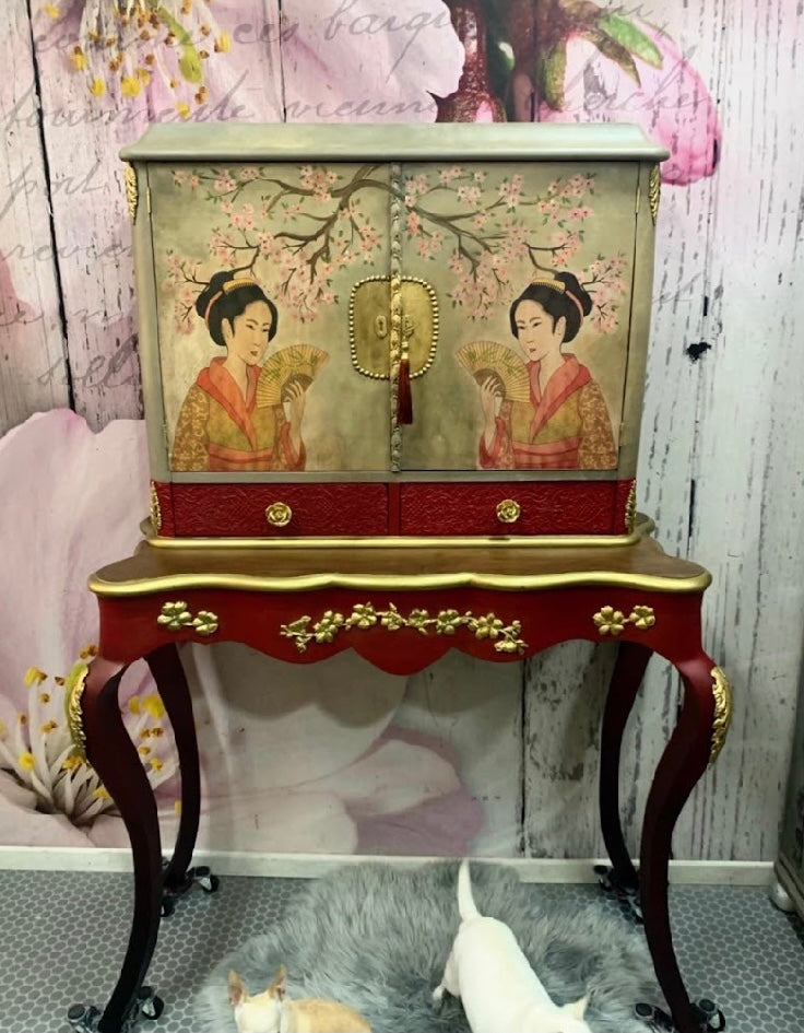 Geisha Reversed Decoupage Paper, MINT by Michelle Decoupage Paper for Furniture