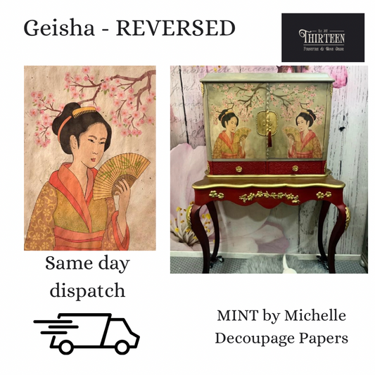 Geisha Reversed Decoupage Paper, MINT by Michelle Decoupage Paper for Furniture