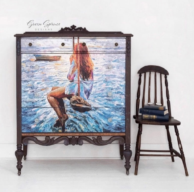 Girl On A Swing Decoupage Papers, MINT by Michelle Decoupage Paper for Furniture