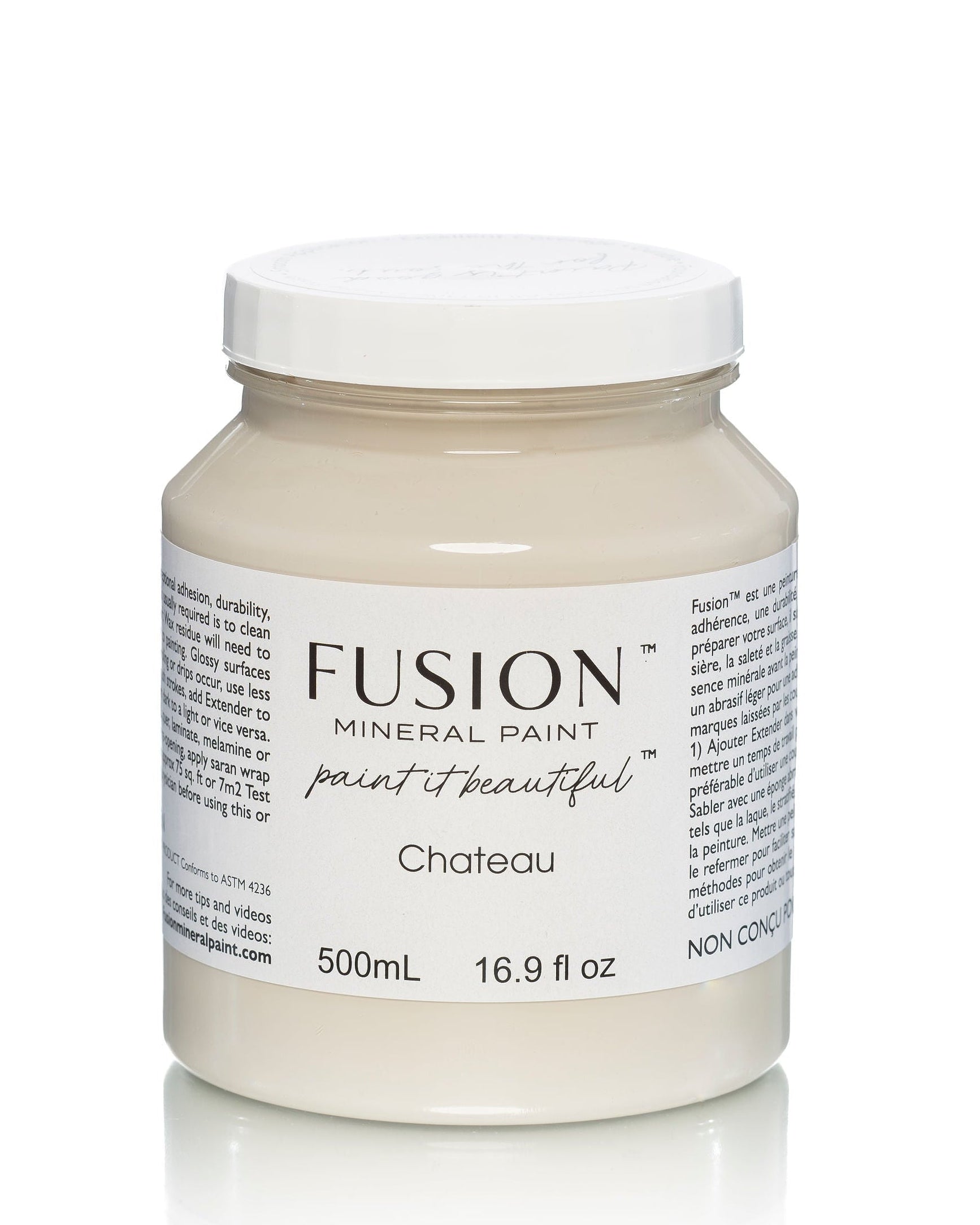 A 500 mL jar of Fusion Mineral Paint in the color Chateau, featuring a white lid and a white label with black text, set against a plain white background.