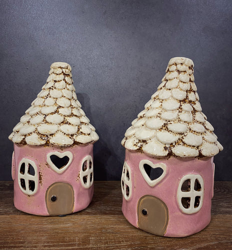 Pink Round Heart House Tealight House - Village Pottery
