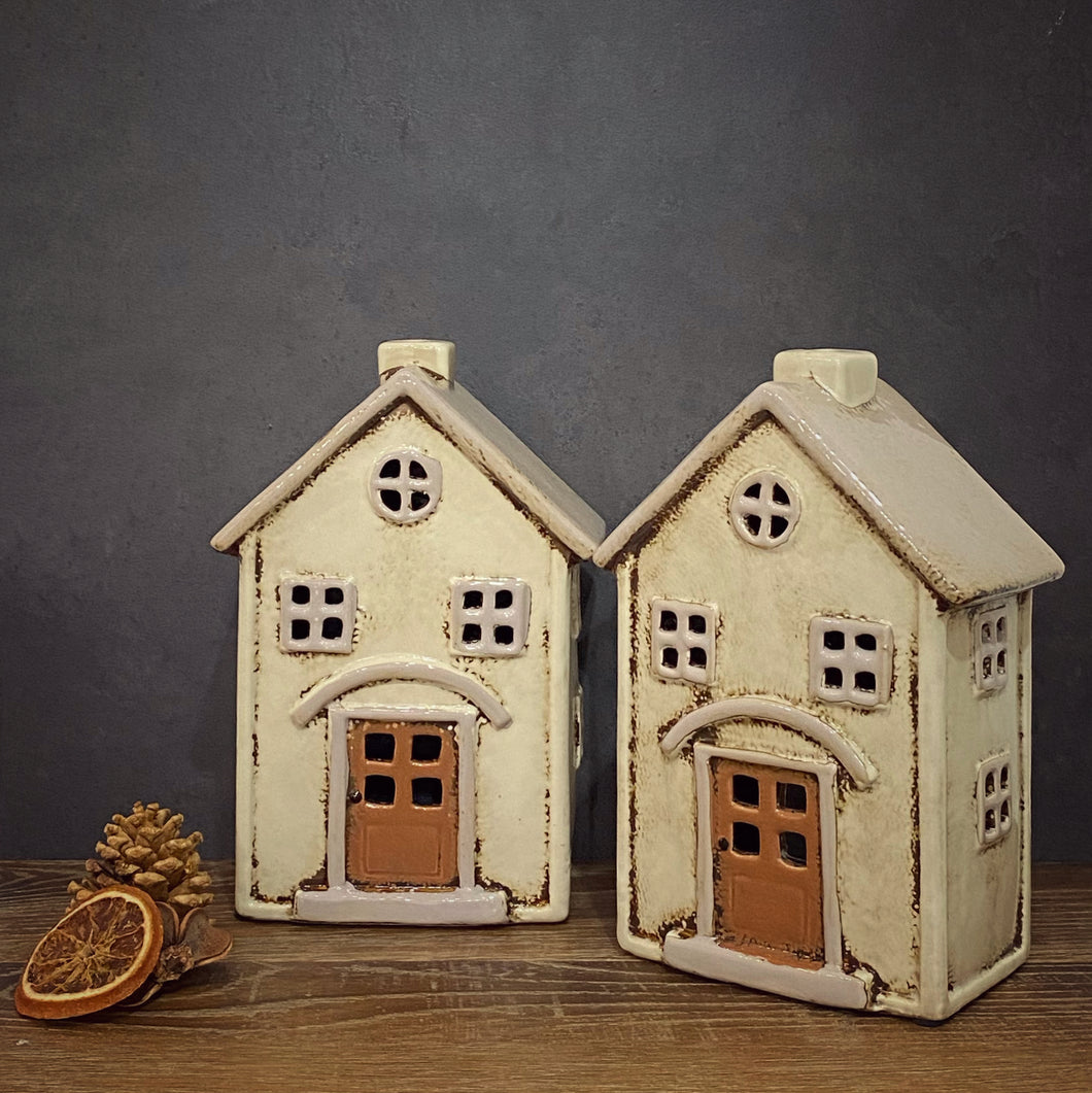 Beige Tealight House - Village Pottery