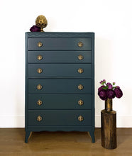Load image into Gallery viewer, Harris Lebus Chest Of Drawers Painted in Wise Owl One Hour Enamel in Charleston Green 