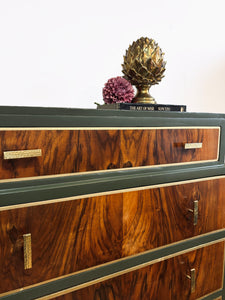 Dark Forest Green and Walnut Chest of Drawers