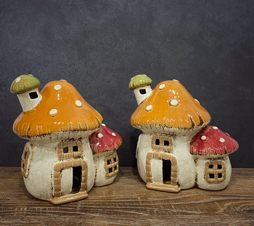 Mushroom Tealight House (2) - Village Pottery