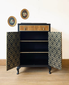 Vintage Walnut Tallboy - Painted in Black and Gold with Cabriole Feet