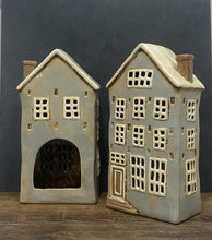 Load image into Gallery viewer, Tall Grey Townhouse Tealight House - Village Pottery