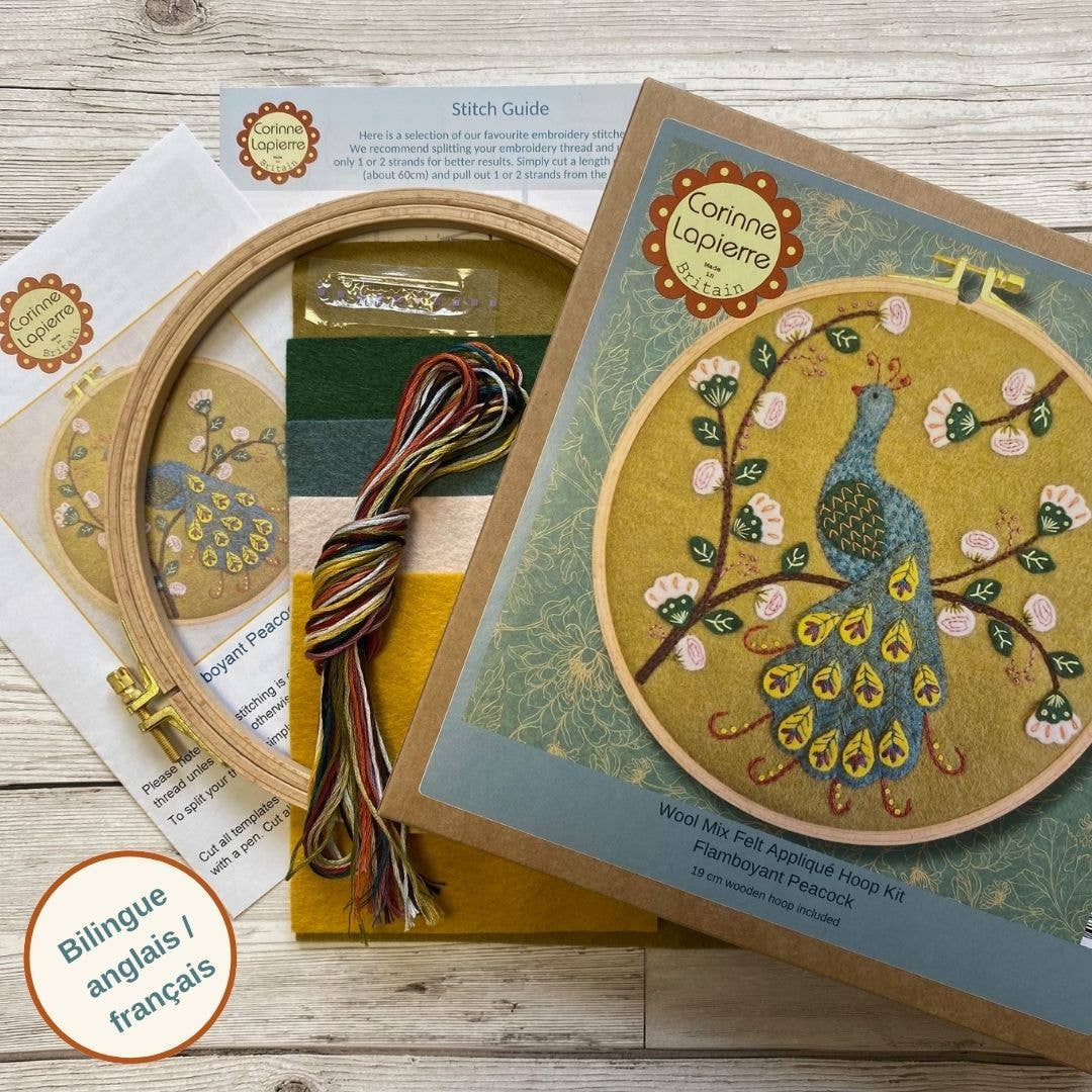 Flamboyant Peacock Appliqué Hoop Craft Kit - Corinne Lapierre