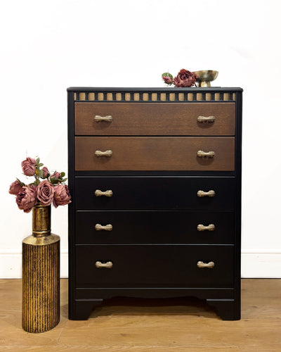 Lebus Chest of Drawers - Sapphire Black and Dark Oak