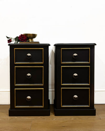 Black and Gold Bedside Drawers - Painted Pine with Ceramic Handles