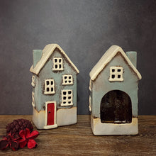 Load image into Gallery viewer, Grey Country Tealight House with Red Door - Village Pottery