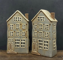 Load image into Gallery viewer, Tall Grey Townhouse Tealight House - Village Pottery