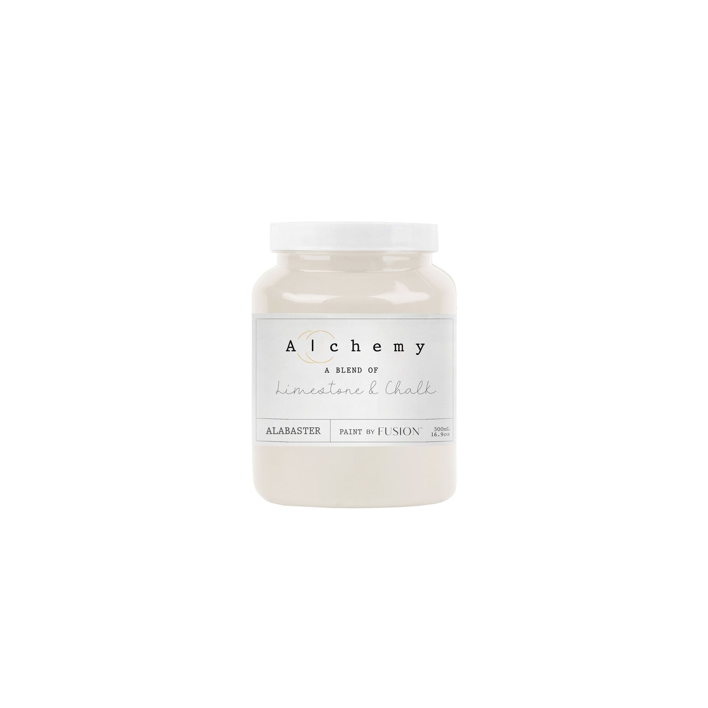 A jar of Alchemy paint in Alabaster color by Fusion.