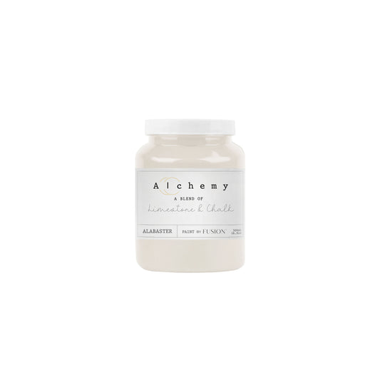 A jar of Alchemy paint in Alabaster color by Fusion.