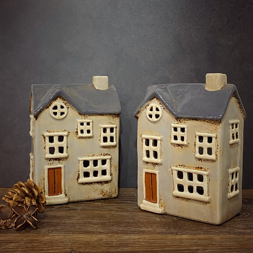 Rustic Grey Country Cottage Tealight House - Village Pottery T Light