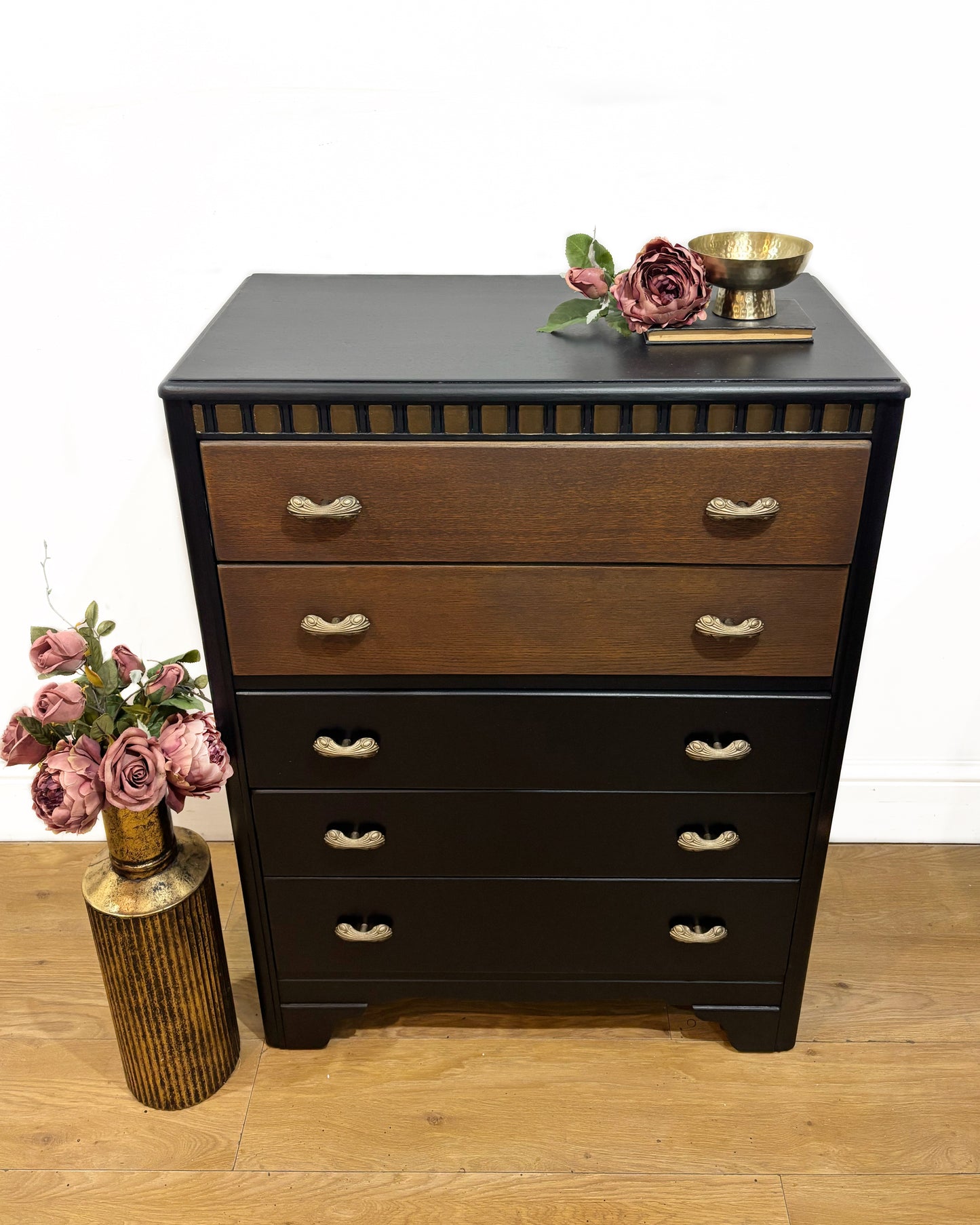 Lebus Chest of Drawers - Sapphire Black and Dark Oak