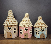 Load image into Gallery viewer, Round Pottery Tealight Houses with Heart Cut Out from Village Pottery