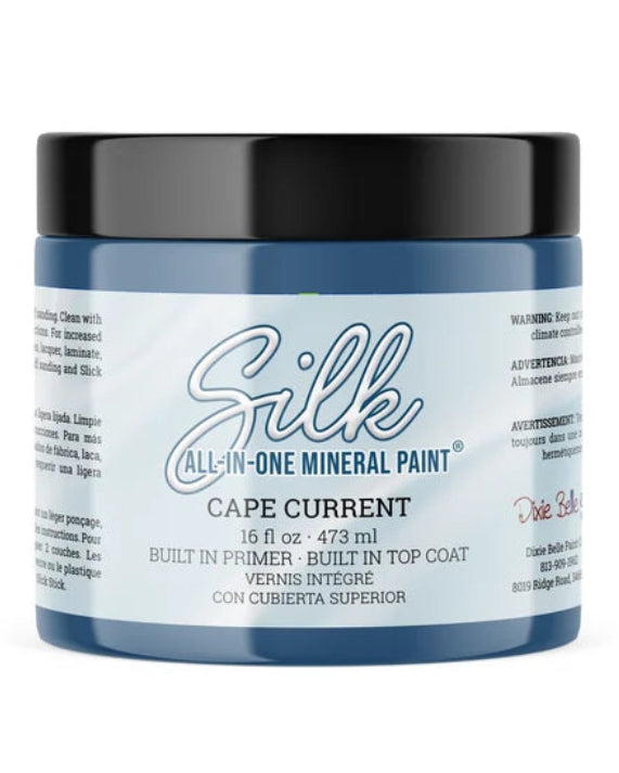 Jar of Silk All-in-One Mineral Paint in Cape Current color on a white background