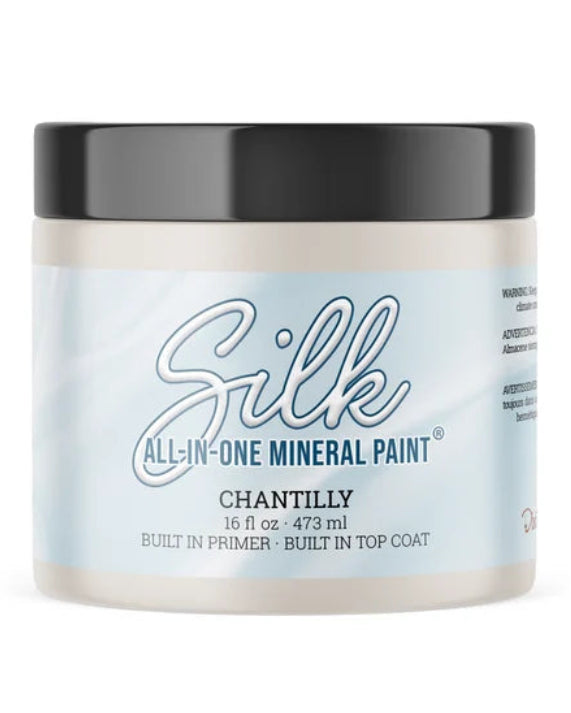 Jar of Silk All-in-One Mineral Paint in Chantilly color on a white background