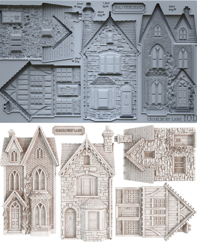 A set of miniature Victorian house moulds and roof design. Iron Orchid Designs Old Charlbury Lane Mould. 