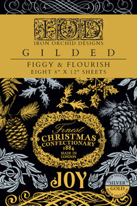 Decorative gilded foil transfer paper pack with gold and black design, featuring 'Joy' and Christmas confectionery text.