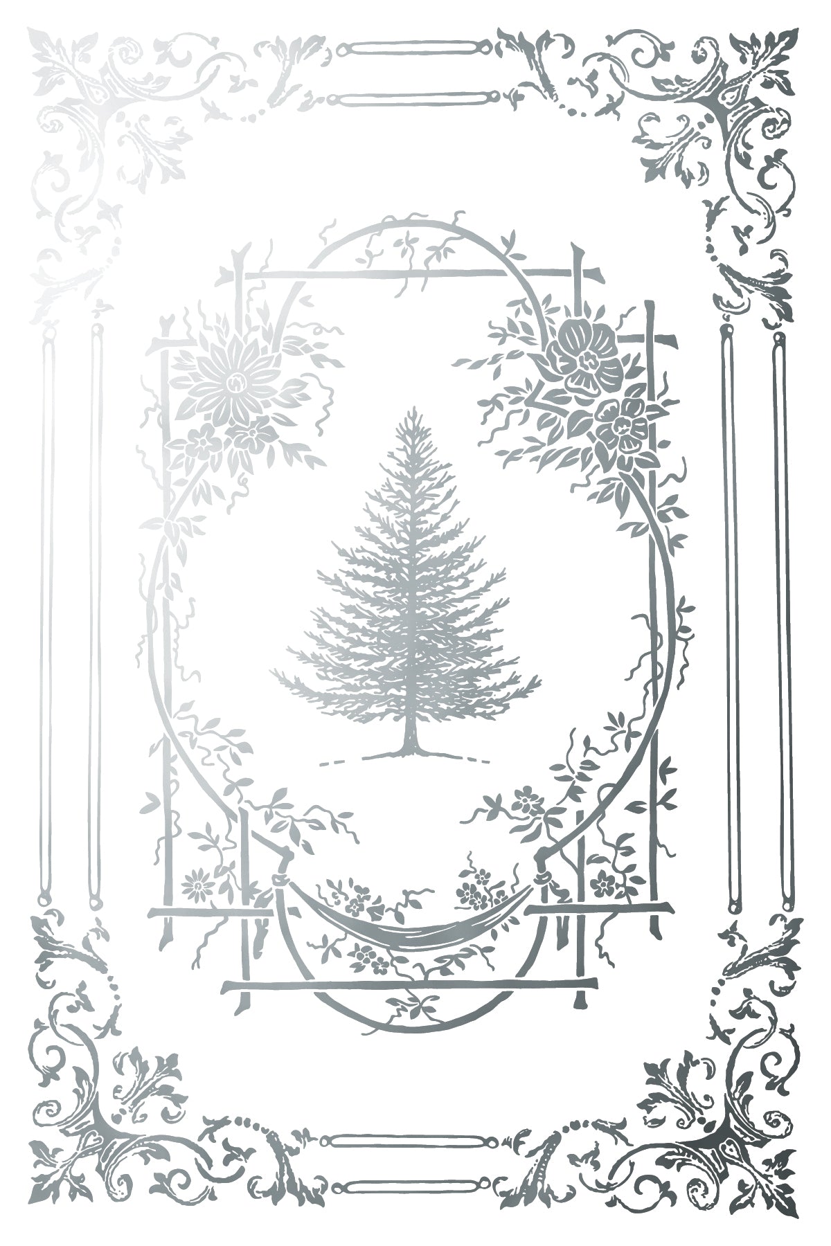 Decorative frame with a tree and floral elements on a white background
