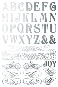 Decorative alphabet letters and symbols on a white background