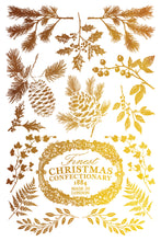 Load image into Gallery viewer, Decorative design with gold Christmas elements and text on a white background