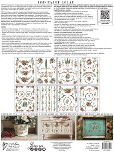 Product packaging for IOD Paint Inlay with floral patterns and text on a white background