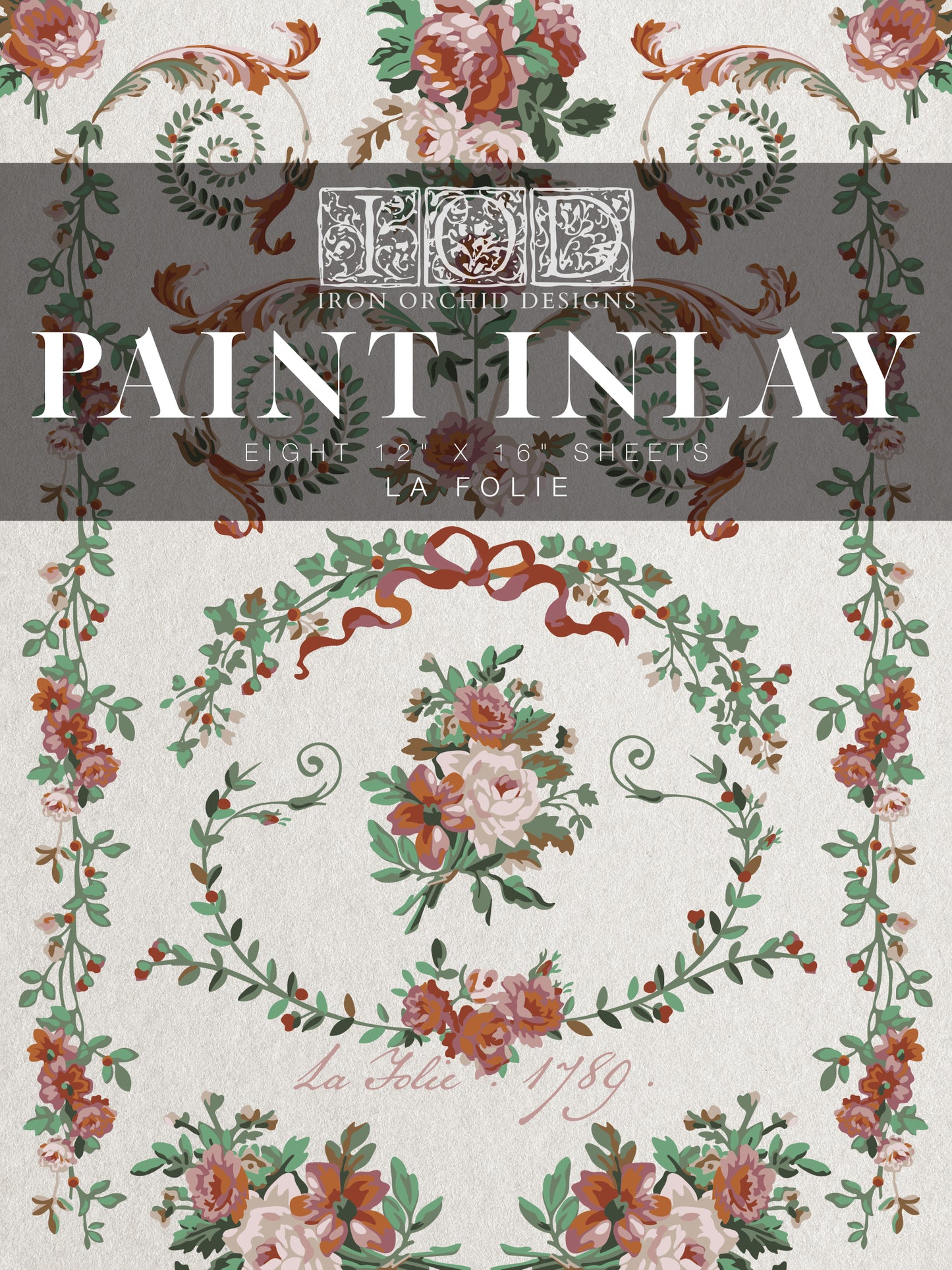 Floral design paper with 'Iron Orchid Designs Paint Inlay' 