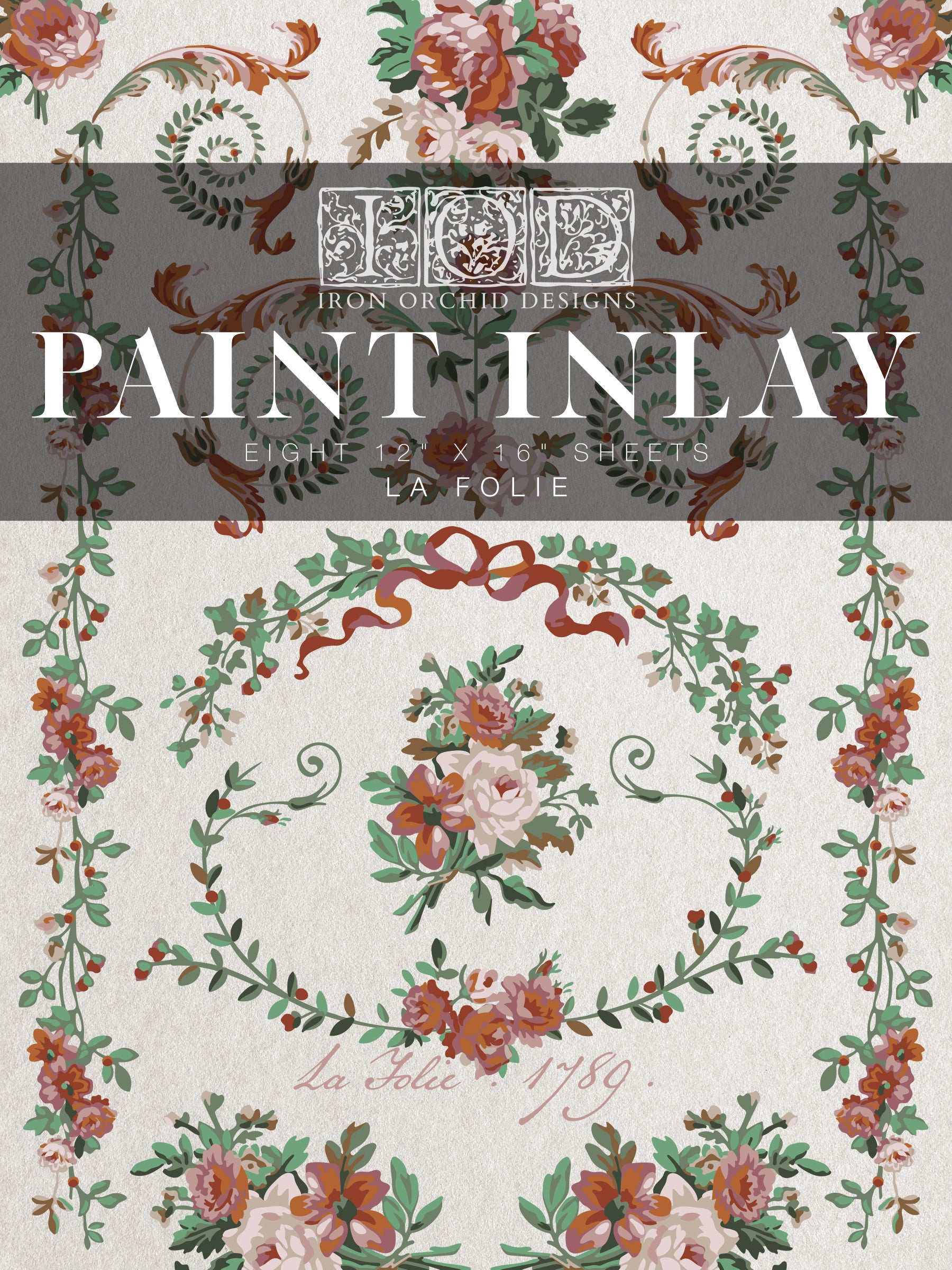 Floral design paper with 'Iron Orchid Designs Paint Inlay' 