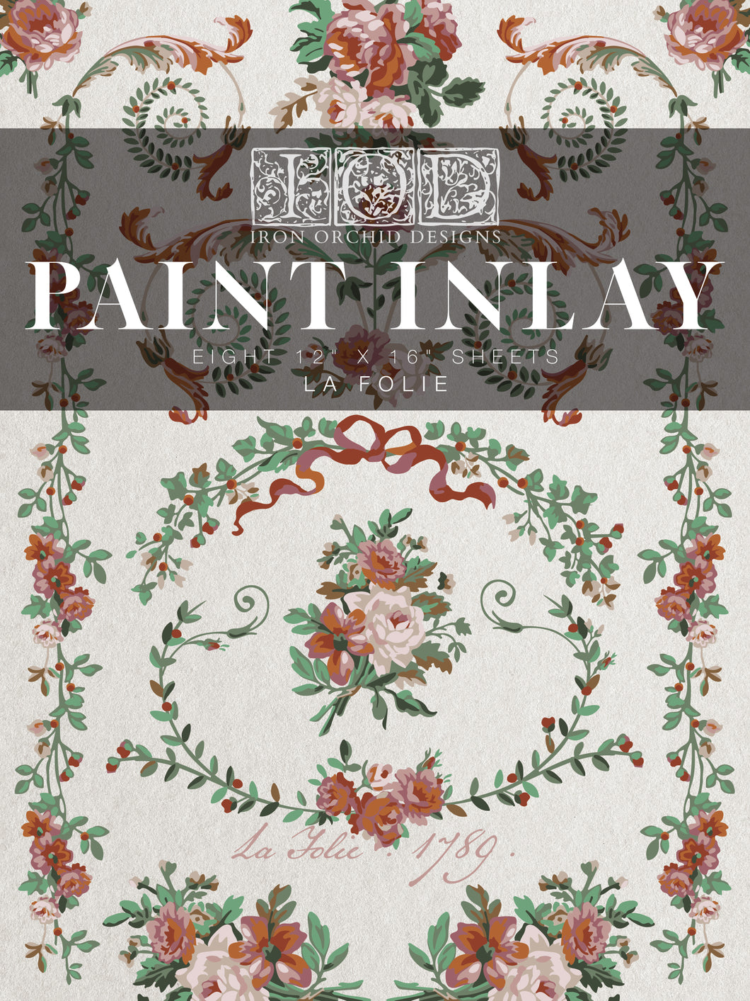 Floral design paper with 'Iron Orchid Designs Paint Inlay' 