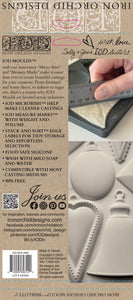 Iron Orchid Designs mold packaging with text and images of a mold and measuring tool.