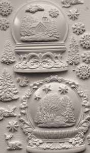 Decorative design of snow globes and winter elements on a textured background