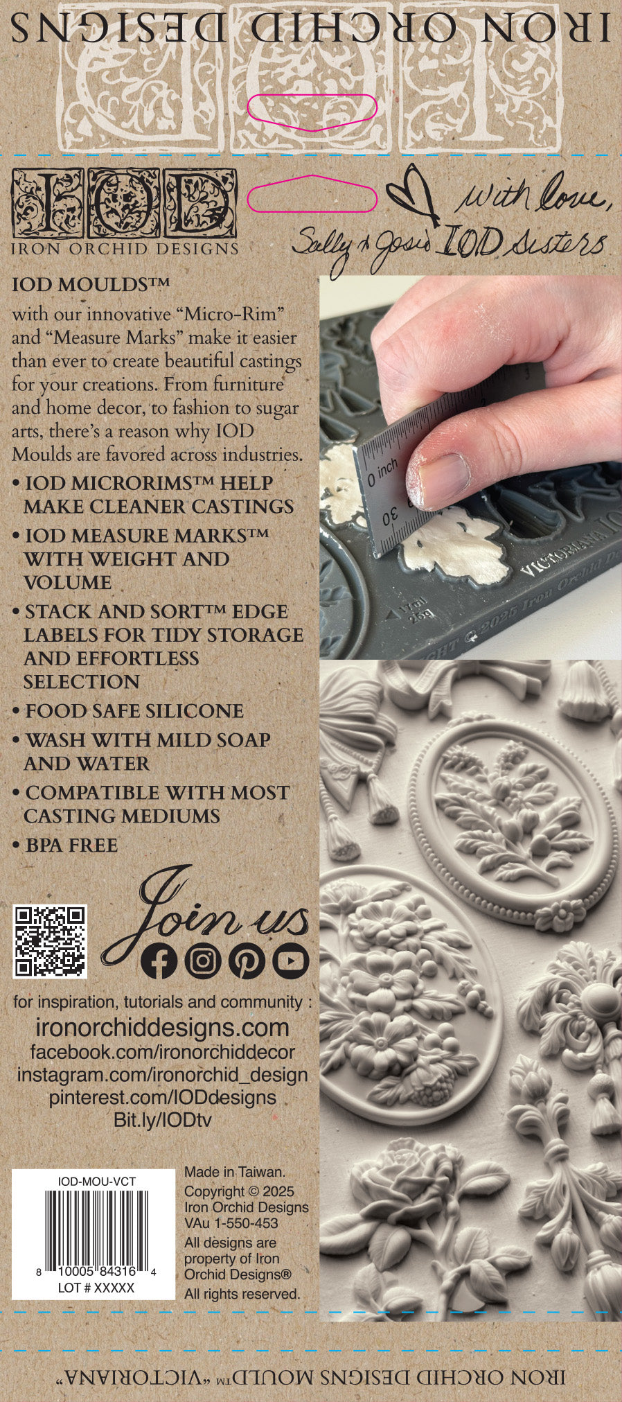 Iron Orchid Designs mold packaging with product images and branding details.