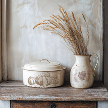 Load image into Gallery viewer, Decorative ceramic pot with lid and pitcher with wheat using IOD Autumn Blessings Stamp