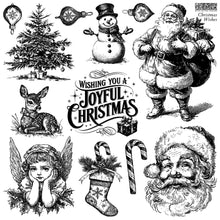 Load image into Gallery viewer, Collection of vintage-style Christmas stamps including Santa Claus, reindeer, snowman, and Christmas tree.