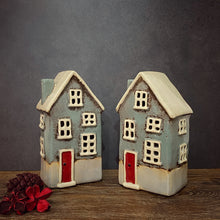 Load image into Gallery viewer, Grey Country Tealight House with Red Door - Village Pottery