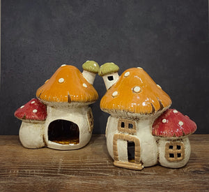 Mushroom Tealight House (2) - Village Pottery