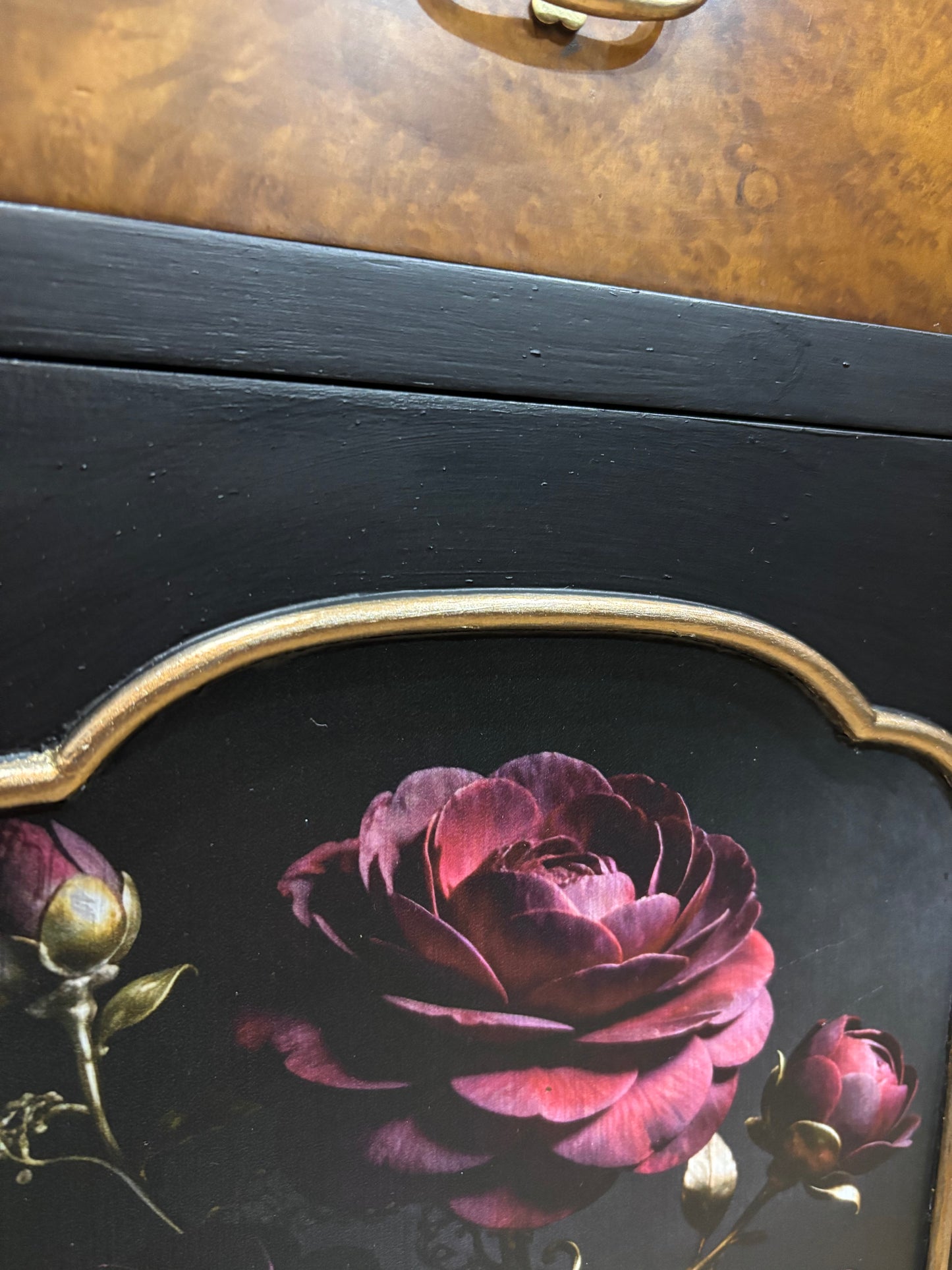 Gilded Roses Bedside Cabinet - Black and Gold with Decoupage