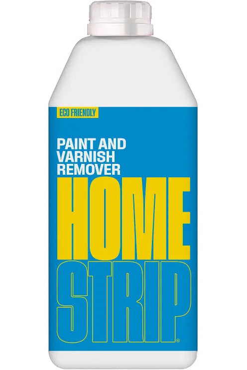 A white plastic bottle of Home Strip paint and varnish remover 