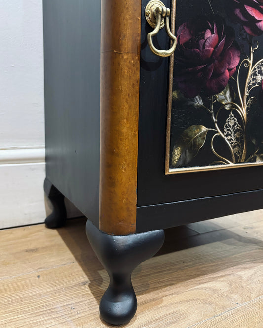 Gilded Roses Bedside Cabinet - Black and Gold with Decoupage