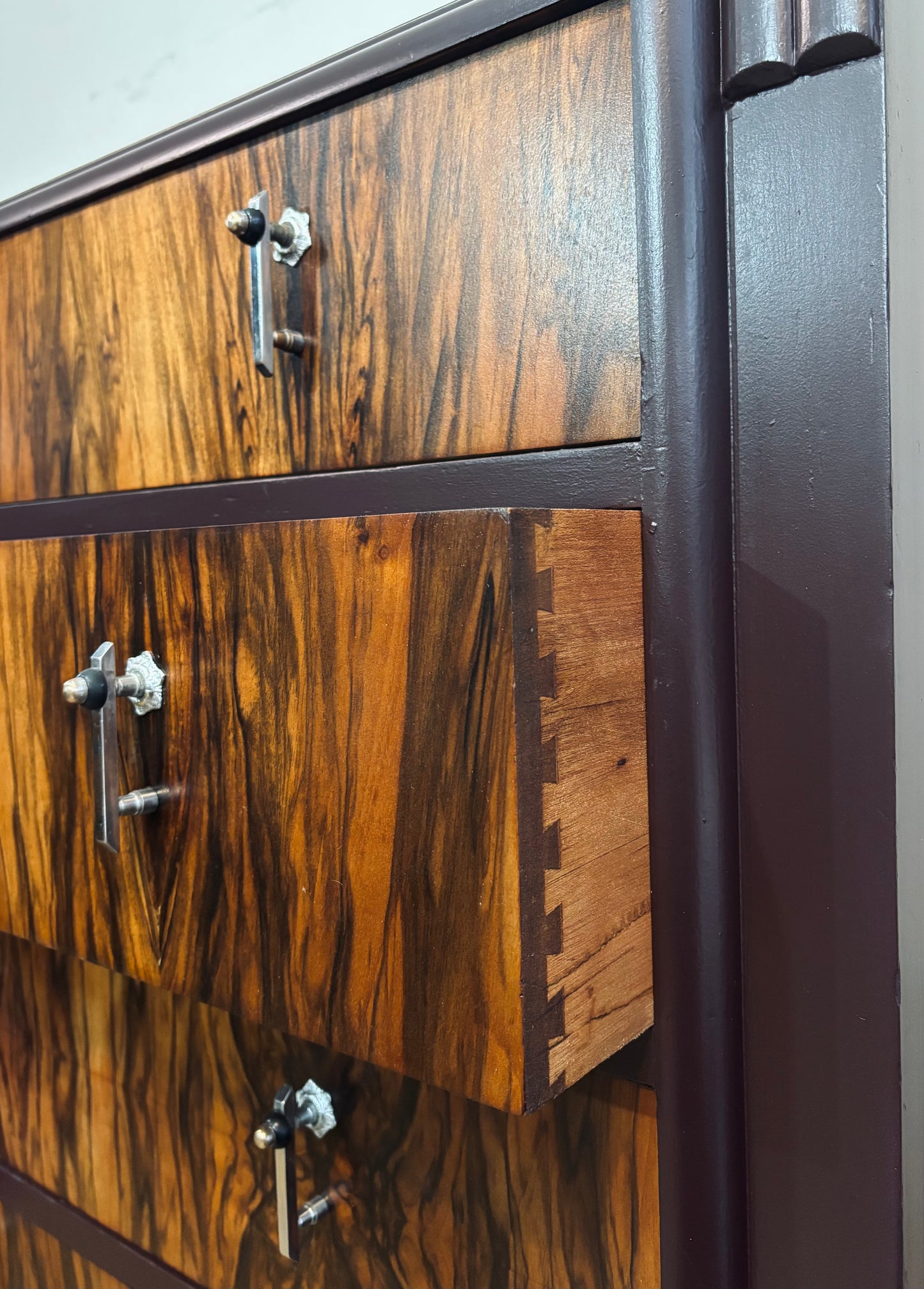 Art Deco Walnut Chest of Drawers with Dark Mahogany Purple